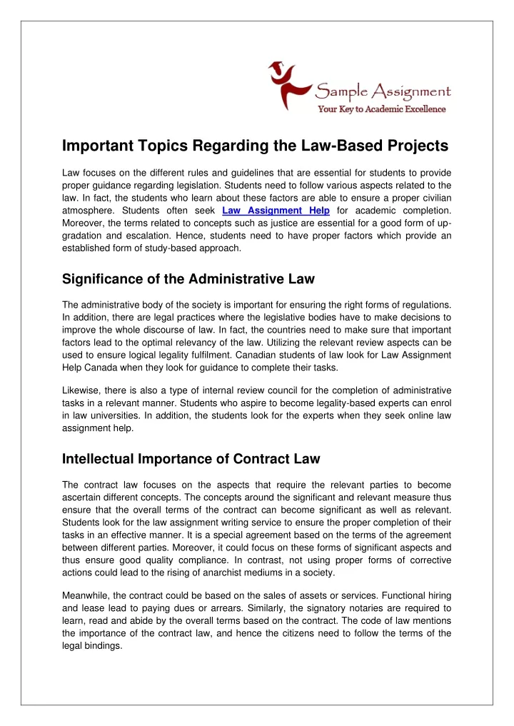 important topics regarding the law based projects