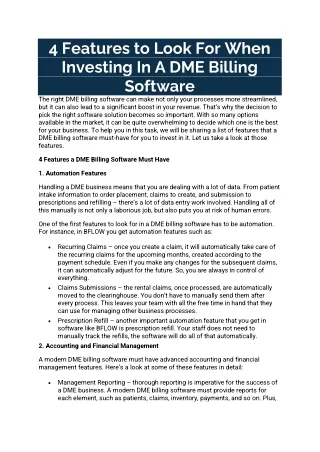 4 Features to Look For When Investing In A DME Billing Software
