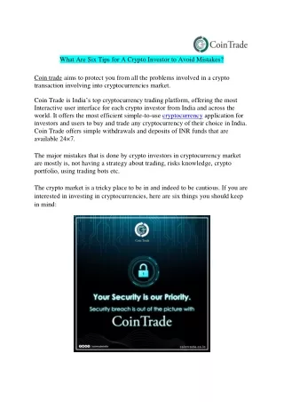 Can you list Six Tips for a Crypto Investor to Avoid Mistakes?