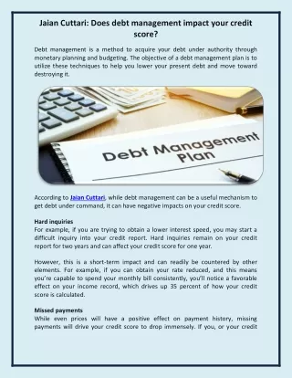 Jaian Cuttari-Does debt management impact your credit score