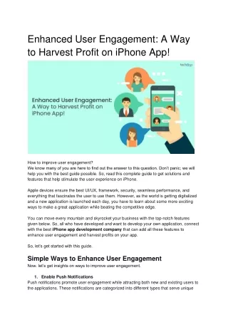 Enhanced User Engagement: A Way to Harvest Profit on iPhone App!