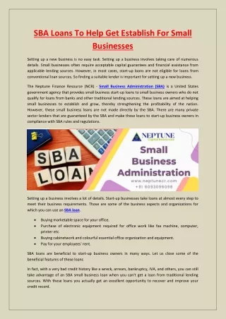 SBA Loans To Help Get Establish For Small Businesse1