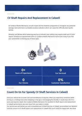 CV Shaft Services In Calwell
