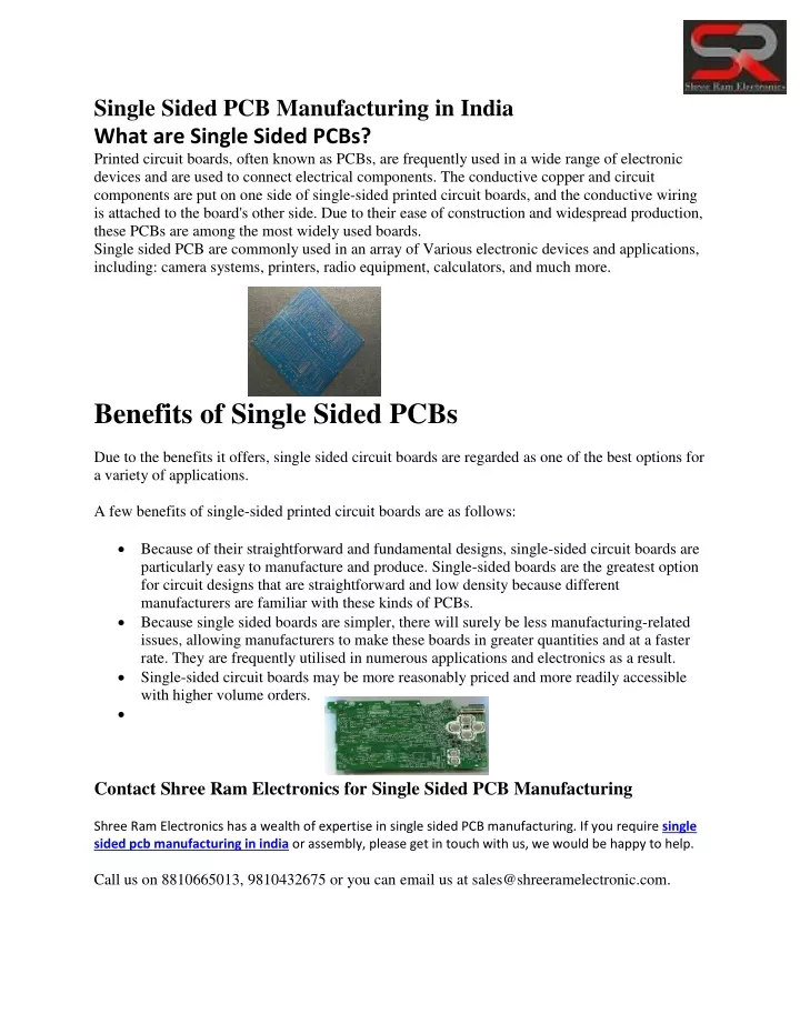 single sided pcb manufacturing in india what