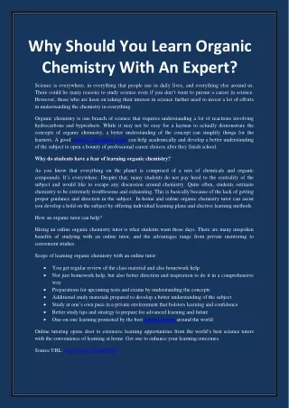 why should you learn organic chemistry with