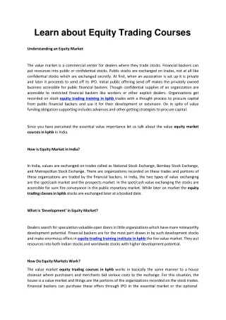 Learn about Equity Trading Courses