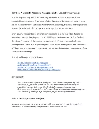 how does a course in operations management offer