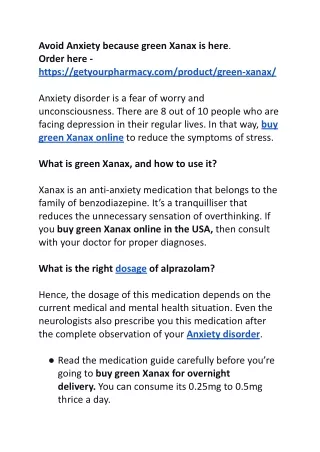 avoid anxiety because green xanax is here order