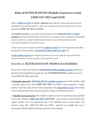 role of scitech study module courses to crack