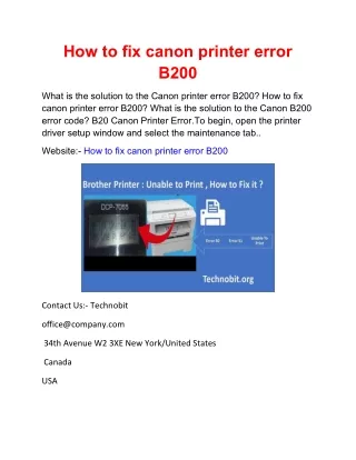 how to fix canon printer error b200