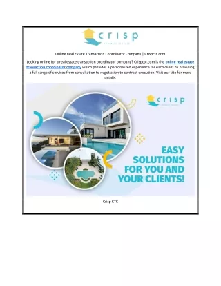 Online Real Estate Transaction Coordinator Company | Crispctc.com