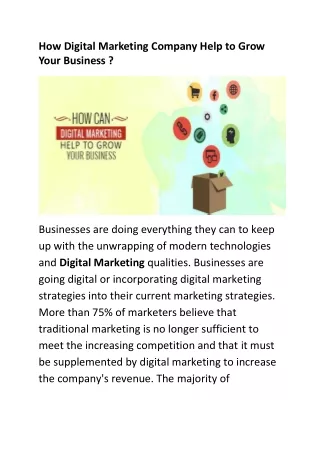 How Digital Marketing Company Help to Grow Your Business ?