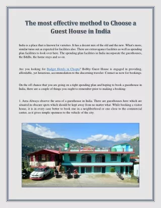 The most effective method to Choose a Guest House in India