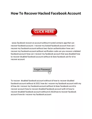 How To Recover Hacked Facebook Account
