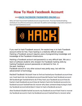 How To Hack Facebook Account without password