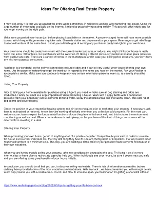 Recommendations For Marketing Property