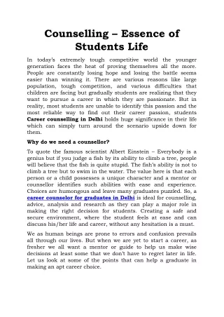 Counselling – Essence of Students Life