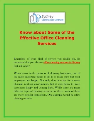 Know about Some of the Effective Office Cleaning Services