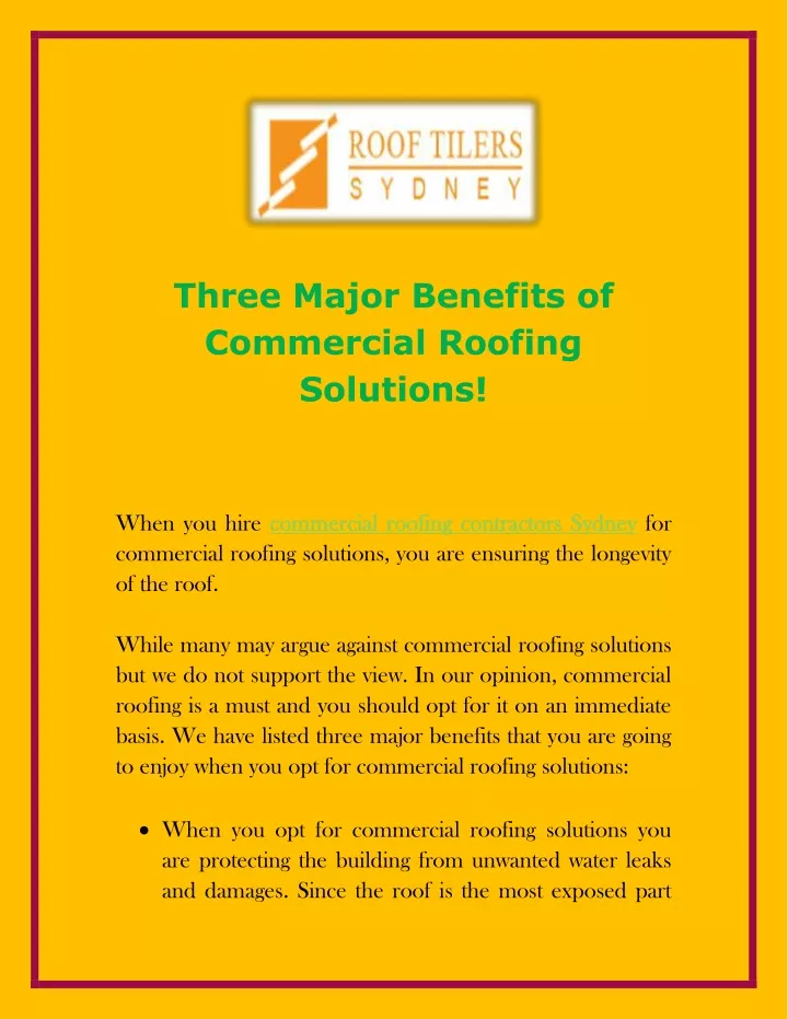 three major benefits of commercial roofing