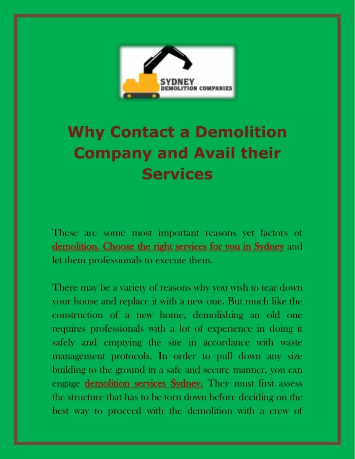 why contact a demolition company and avail their