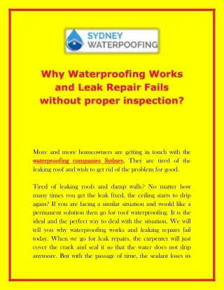Why Waterproofing Works and Leak Repair Fails without proper inspection?