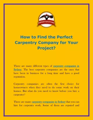How to Find the Perfect Carpentry Company for Your Project?