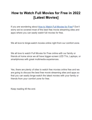 How to Watch Full Movies for Free in 2022 [Latest Movies]