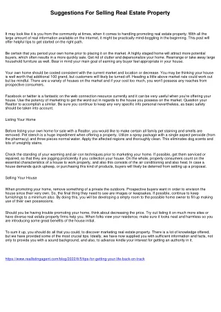 Recommendations For Marketing Real-estate