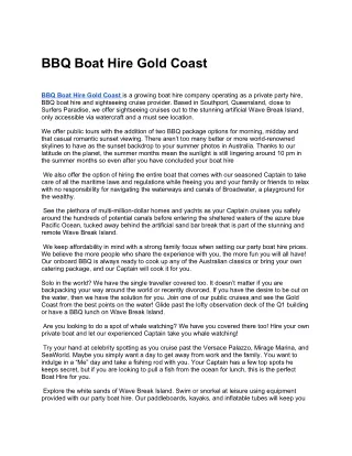 BBQ Boat Hire Gold Coast