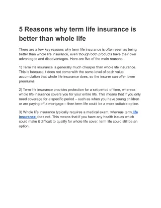 5 Reasons why term life insurance is better than whole life
