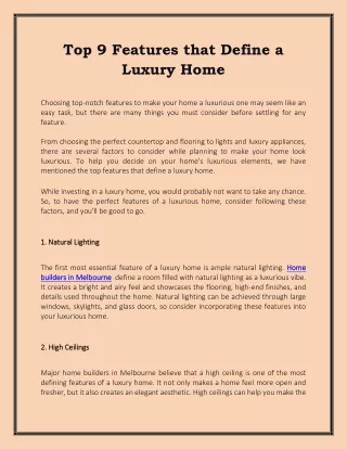 Top 9 Features that Define a Luxury Home