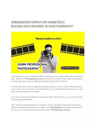 admissions open for hamstech bachelor s degree