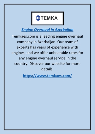 Engine Overhaul in Azerbaijan | Temkaes.com