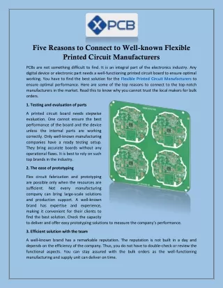 Five Reasons to Connect to Well-known Flexible Printed Circuit Manufacturers