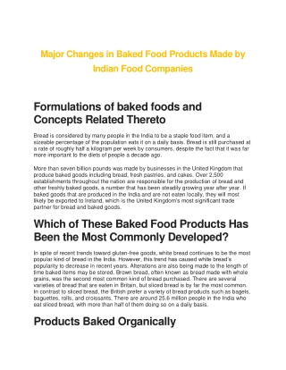 Major Changes in Baked Food Products Made by Indian Food Companies