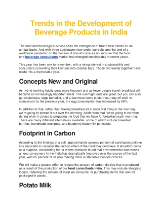 Trends in the Development of Beverage Products in India