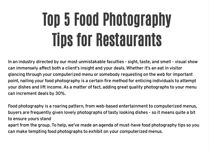 top 5 food photography tips for restaurants