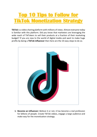 Top 10 Tips to Follow for TikTok Monetization Strategy