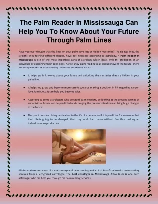 The Palm Reader In Mississauga Can Help You To Know About Your Future By Palms