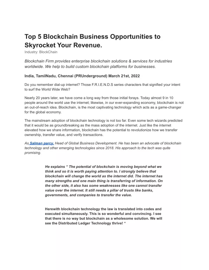 top 5 blockchain business opportunities