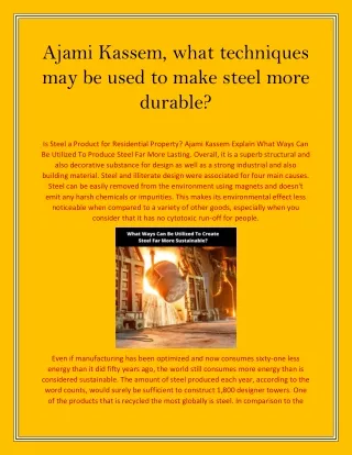Ajami Kassem, what techniques may be used to make steel more durable?