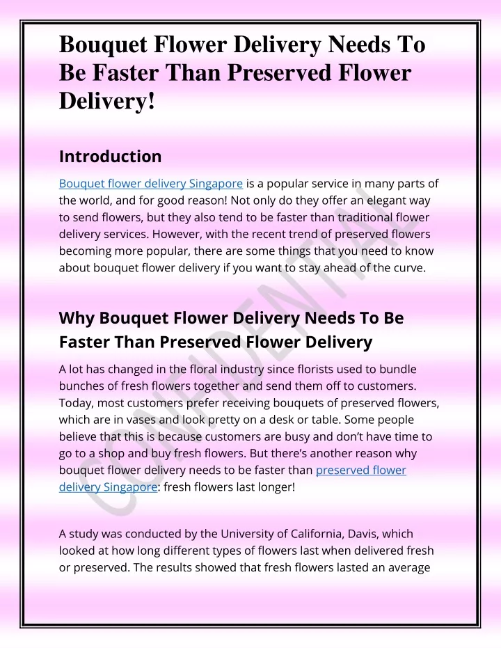 bouquet flower delivery needs to be faster than