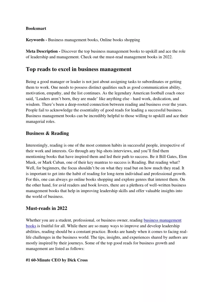 booksmart keywords business management books