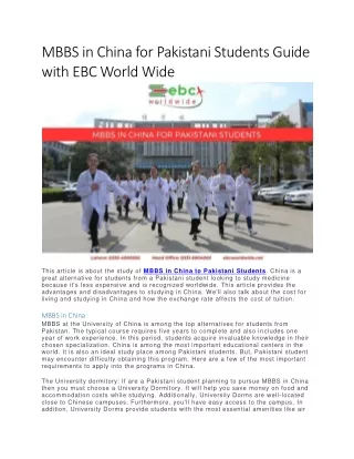 MBBS in China for Pakistani Students Guide with EBC World Wide