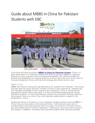 Guide about MBBS in China for Pakistani Students with EBC