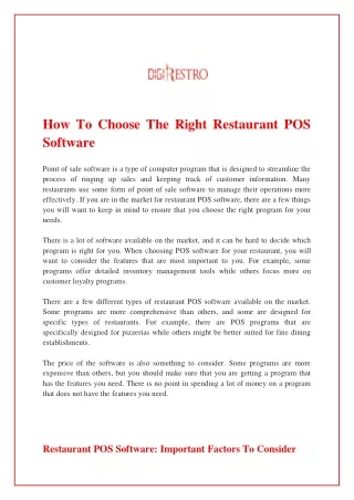 How To Choose The Right Restaurant POS Software