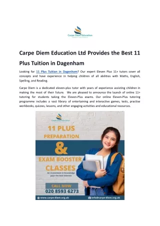 Carpe Diem Education Ltd Provides the Best 11 Plus Tuition in Dagenham