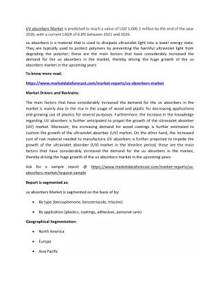 uv absorbers market is predicted to reach a value