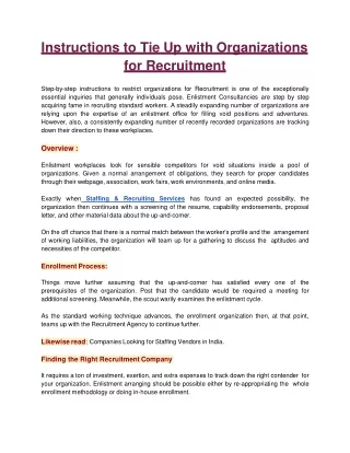 Instructions to Tie Up with Organizations for Recruitment