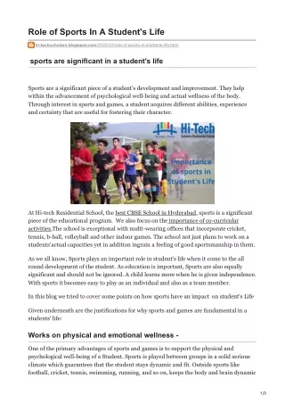 Role of Sports In A Students Life